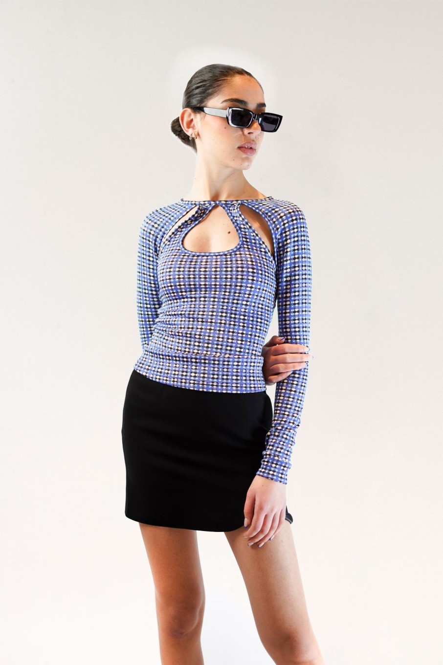 Tops Nafsika Skourti | Kiku Jersey Top - Blue Grid Print