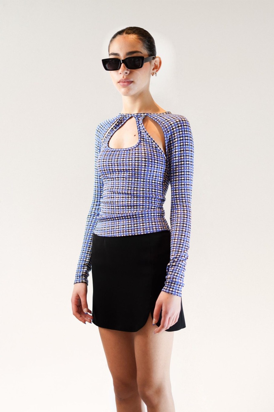 Tops Nafsika Skourti | Kiku Jersey Top - Blue Grid Print