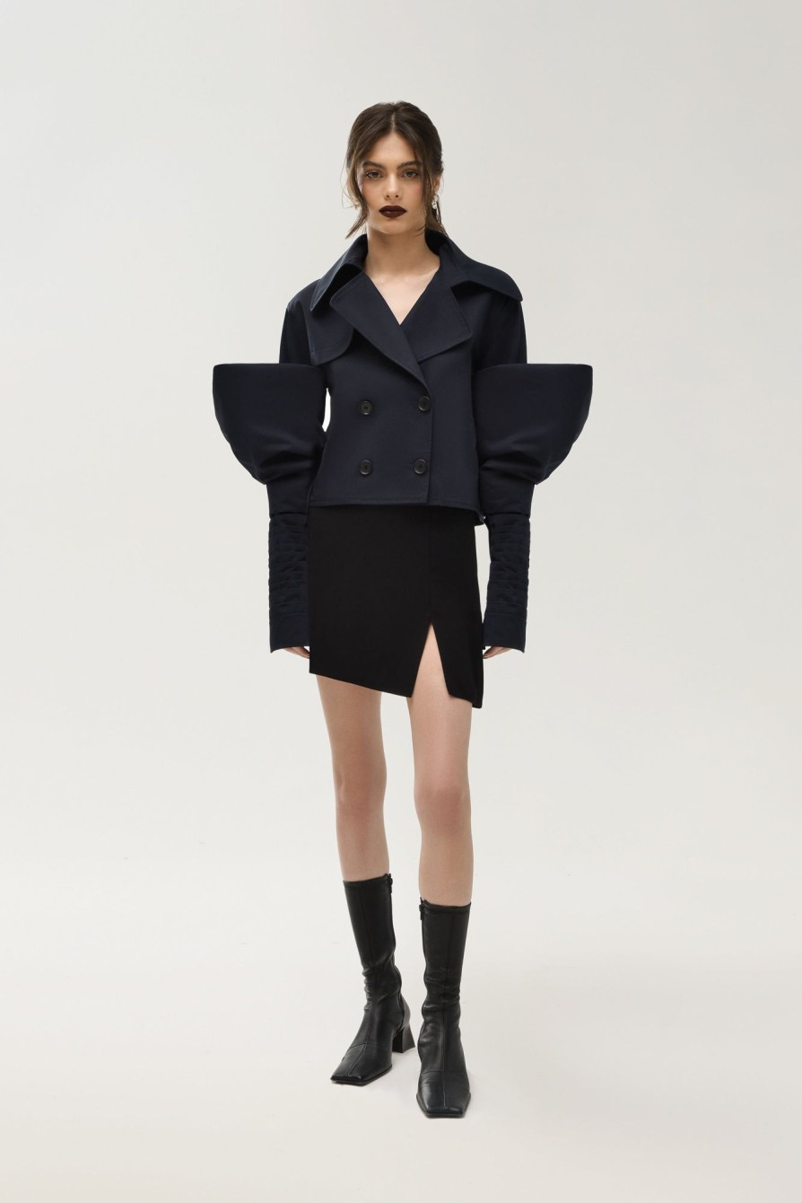 Outerwear Nafsika Skourti | Cropped Trench With Couture Sleeves