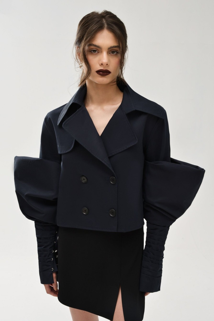 Outerwear Nafsika Skourti | Cropped Trench With Couture Sleeves