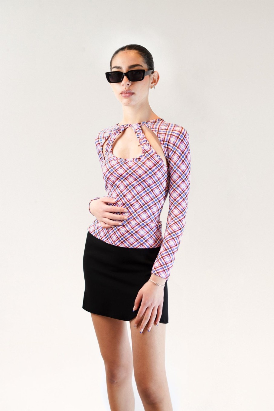 Tops Nafsika Skourti | Kiku Jersey Top - Red Grid Print