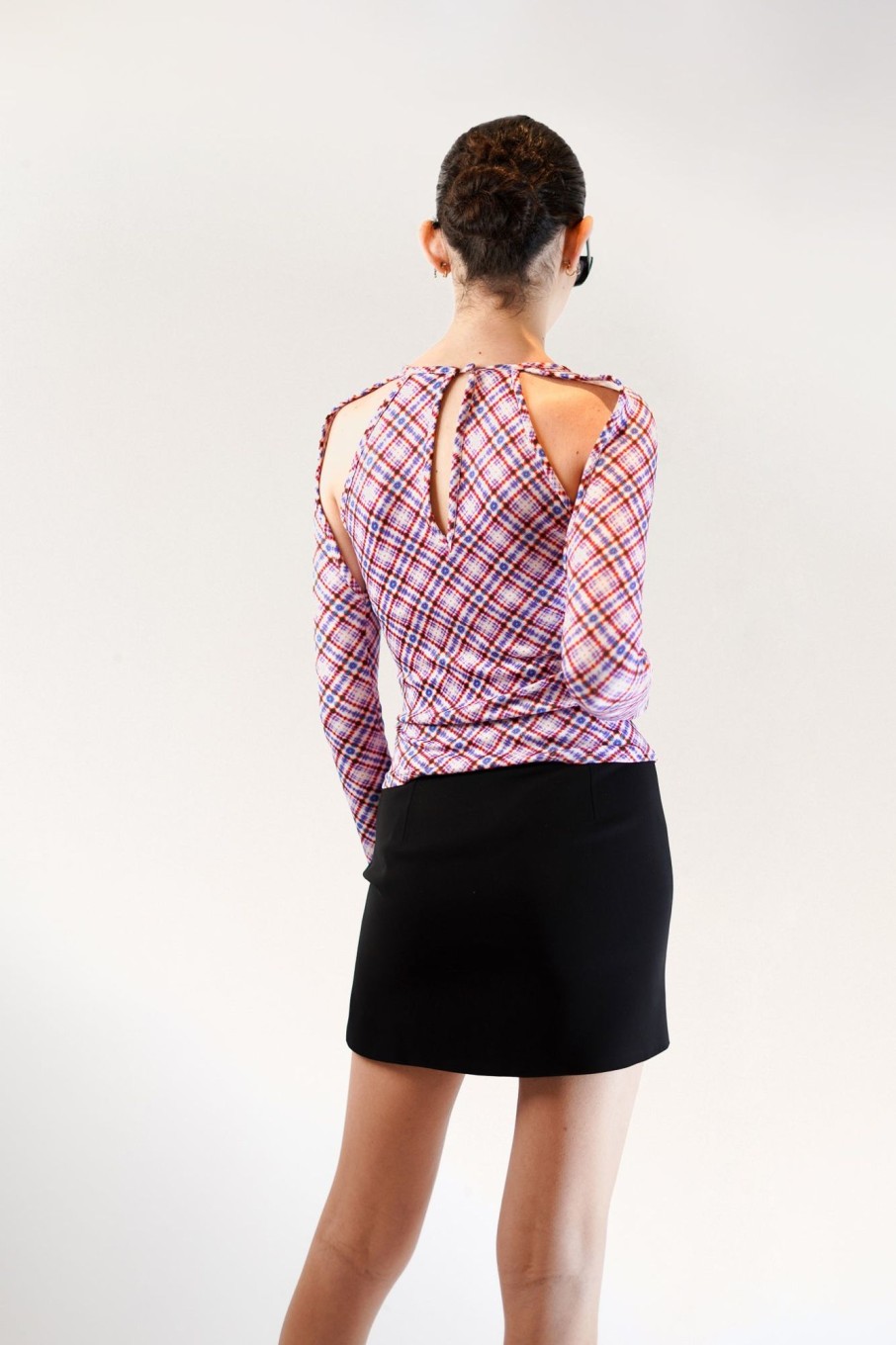 Tops Nafsika Skourti | Kiku Jersey Top - Red Grid Print