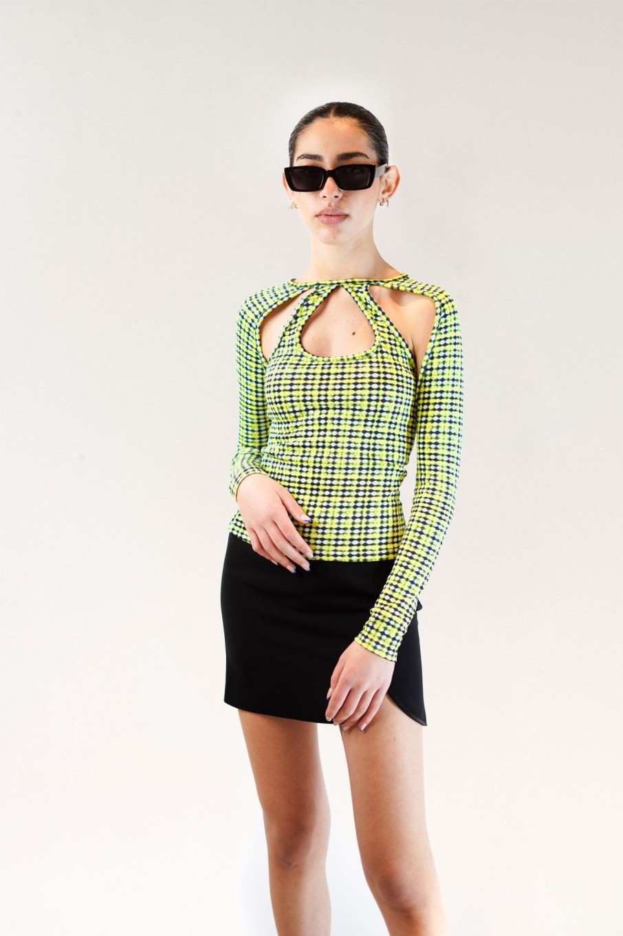 Tops Nafsika Skourti | Kiku Jersey Top - Yellow Grid Print