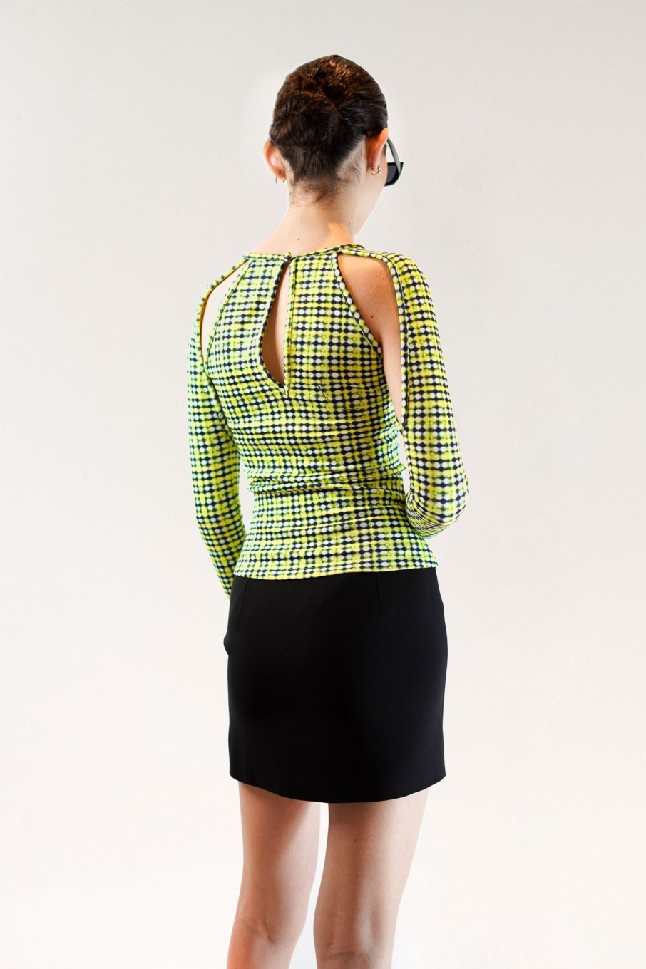 Tops Nafsika Skourti | Kiku Jersey Top - Yellow Grid Print